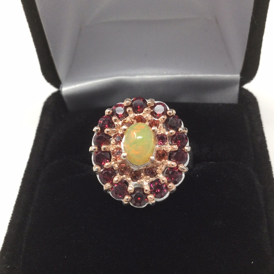 Genuine Opal & Garnet Ring