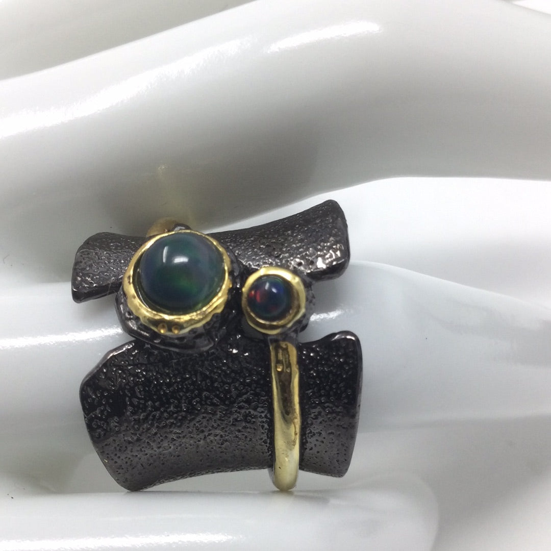 Edgy Genuine Black Opal Ring