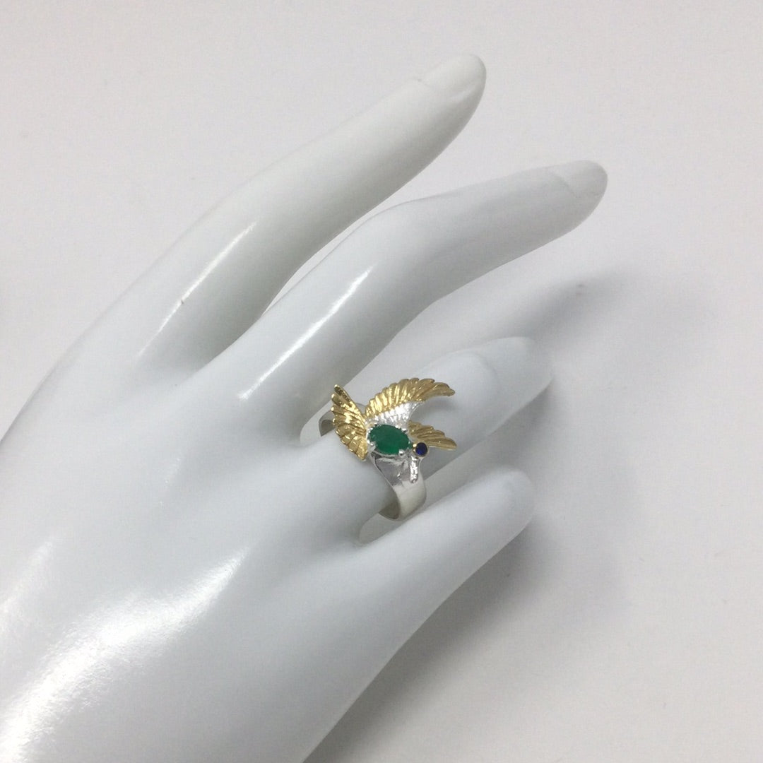 High Flying Genuine Faceted Green Onyx Bird Ring