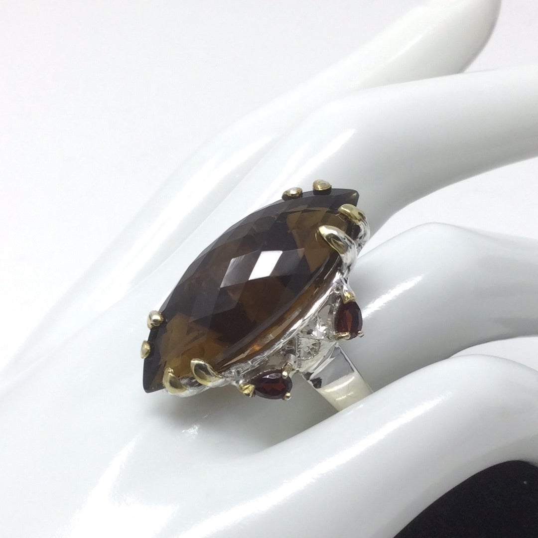 Impressive Genuine Marquee Cut Smokey Quartz Ring