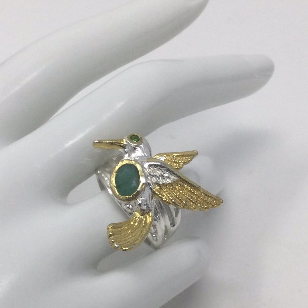 Genuine Emerald Hummingbird Ring