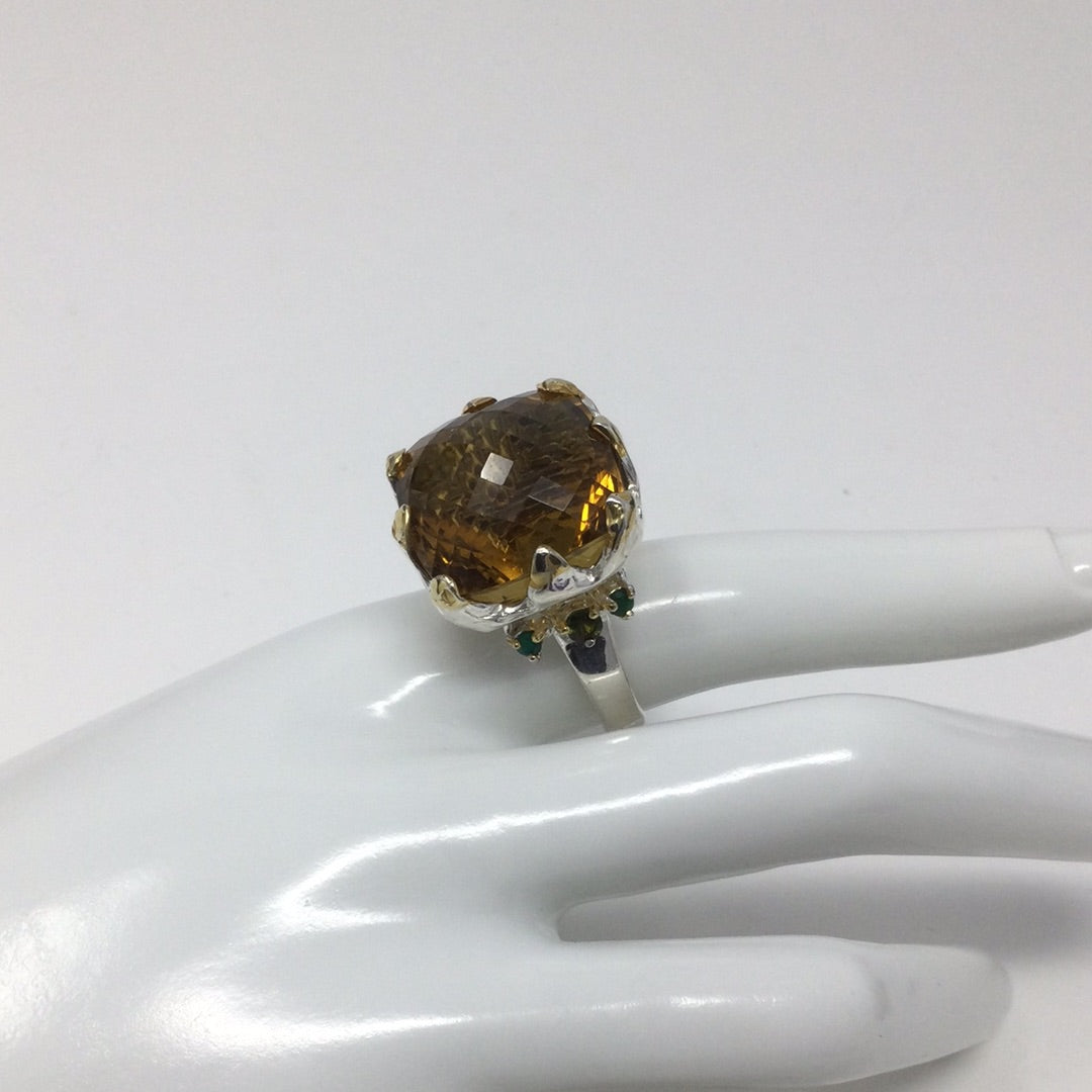 Incredible Genuine 34CTW Cognac Quartz Ring