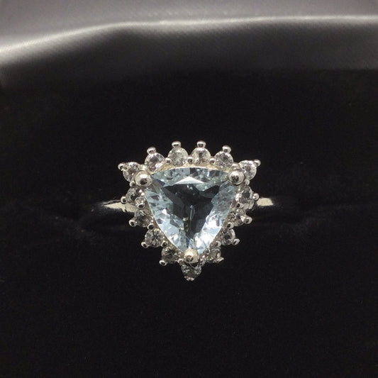 Genuine Trillion Cut Aquamarine Ring