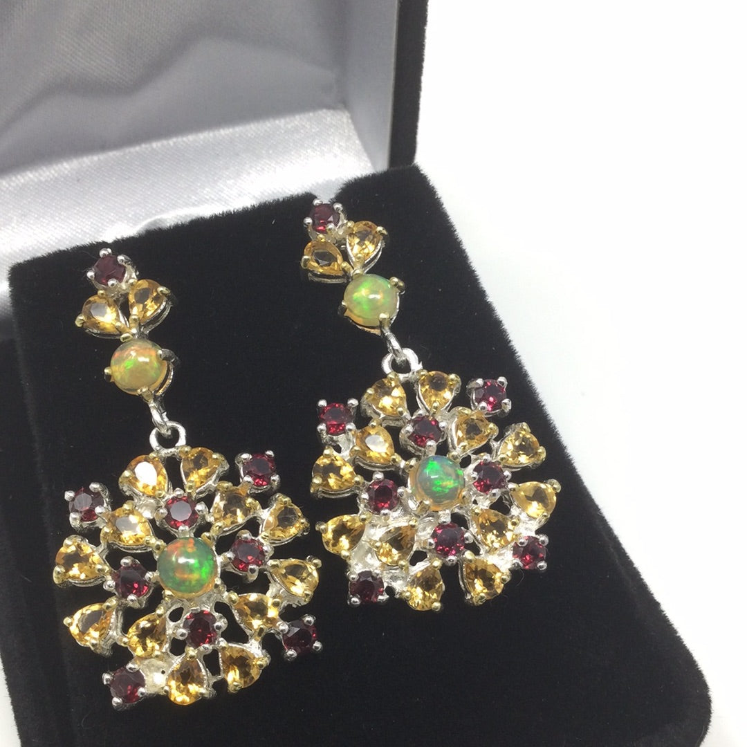 Genuine Opal, Citrine & Garnet Earrings