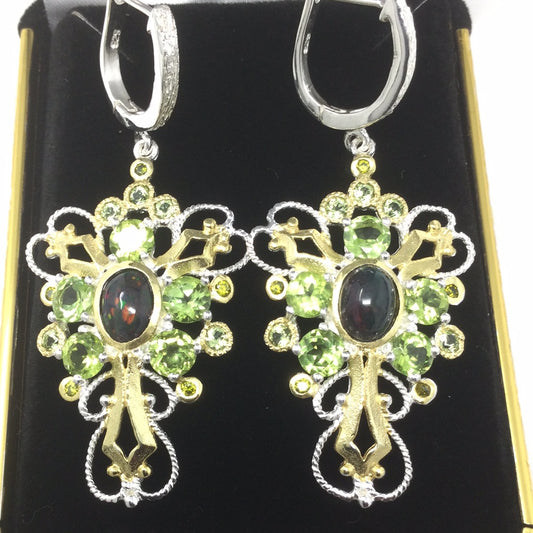 Mysterious Genuine Black Opal Earring