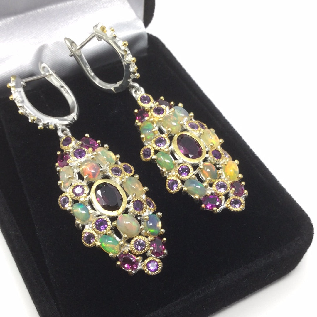 Bejeweled Garnet & Opal Earrings