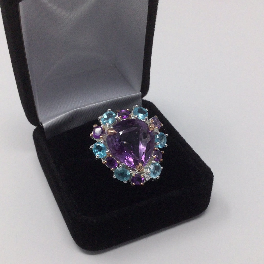 Trillion Cut Genuine Amethyst Ring