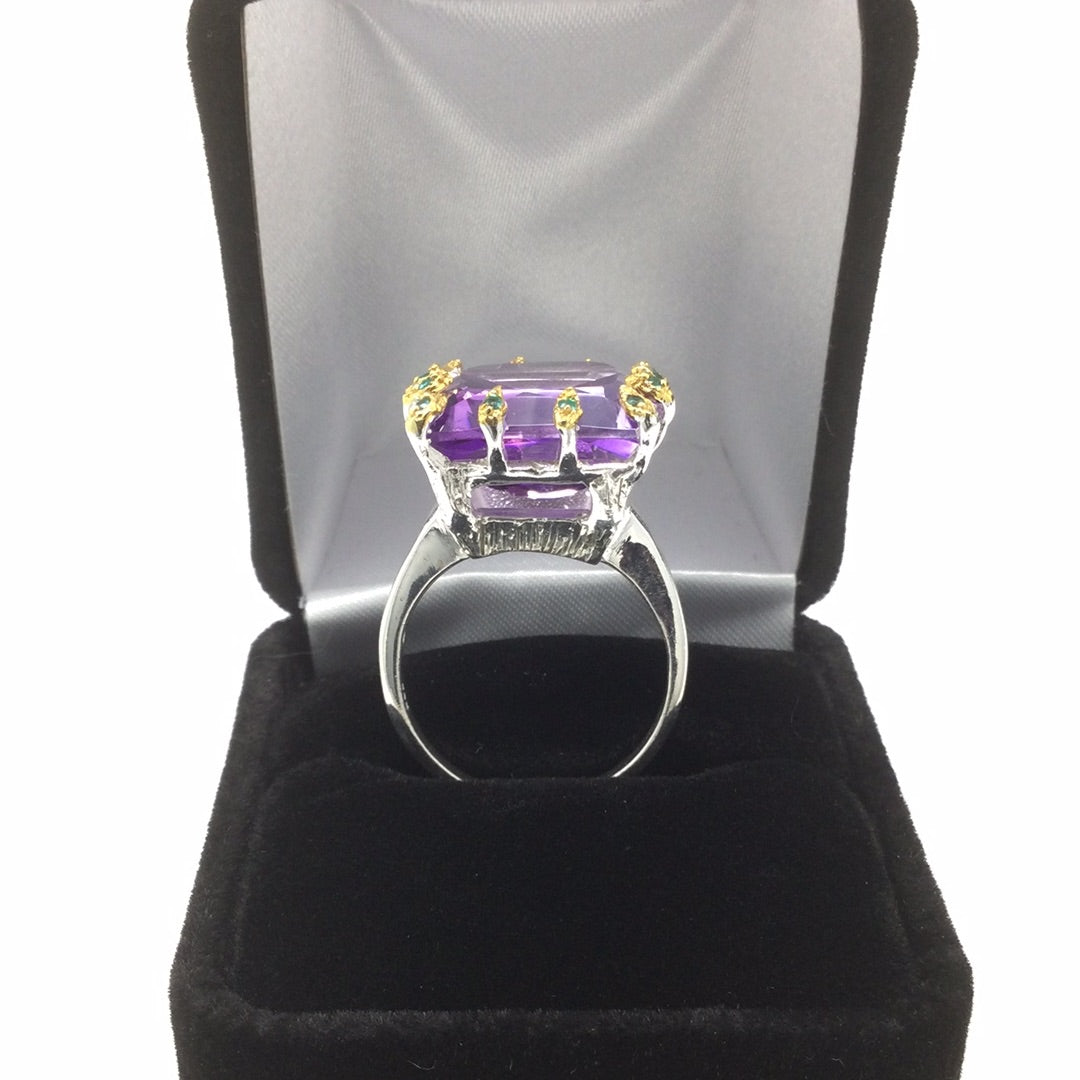 Square Faceted Cut Genuine Amethyst Ring