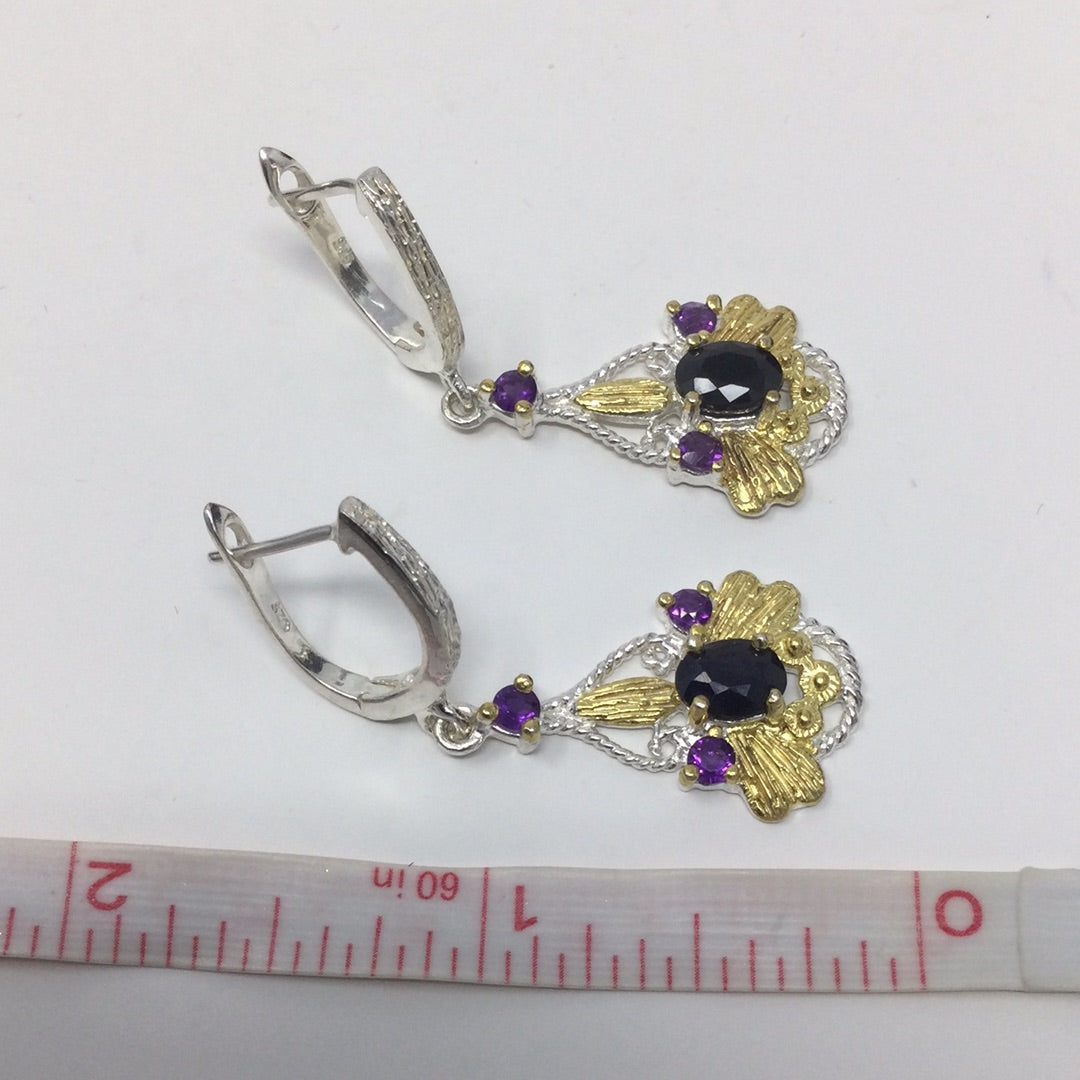 Genuine Sapphire & Amethyst Earrings