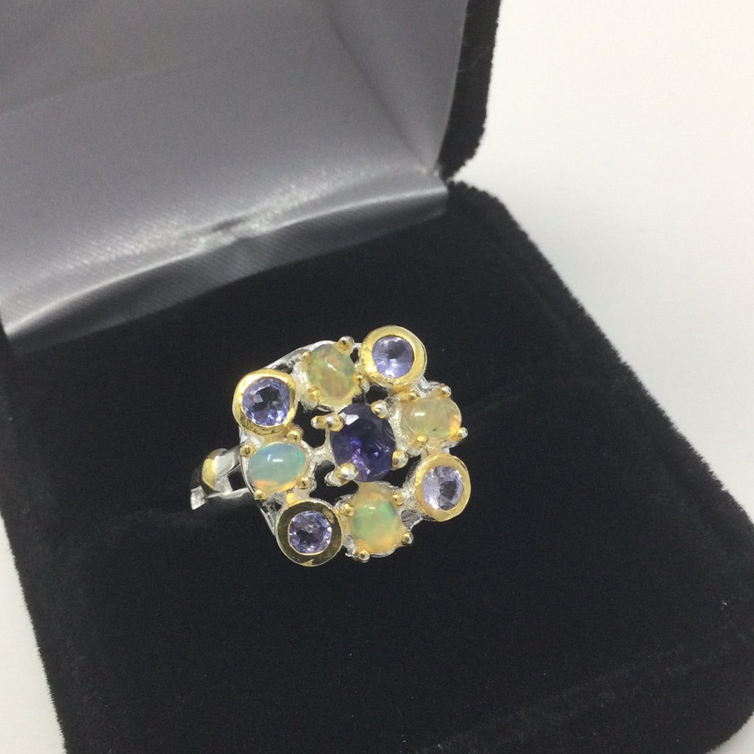 Genuine Iolite, Tanzanite & Opal Ring