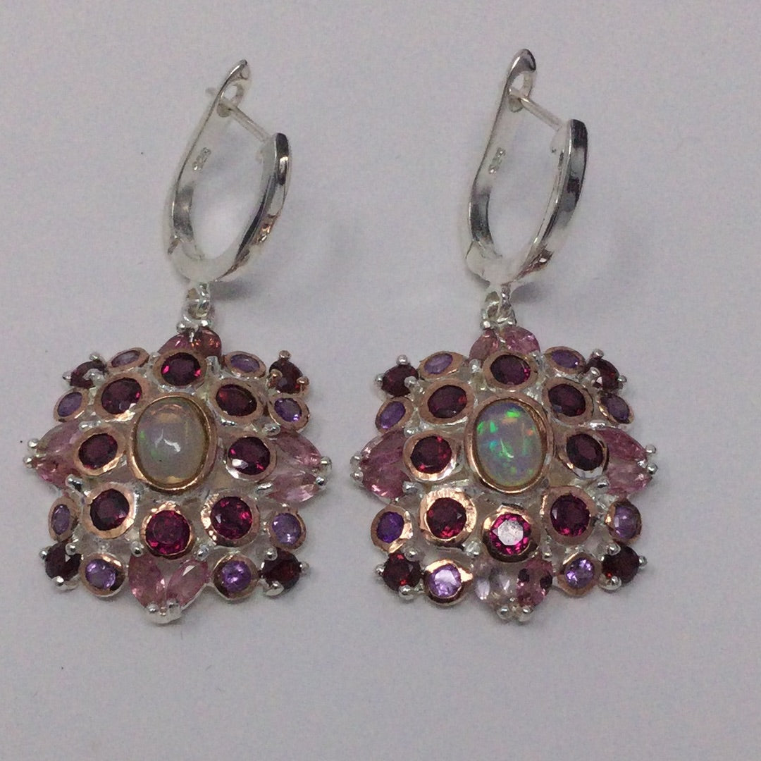 Genuine Opal, Tourmalines & Garnet Earrings