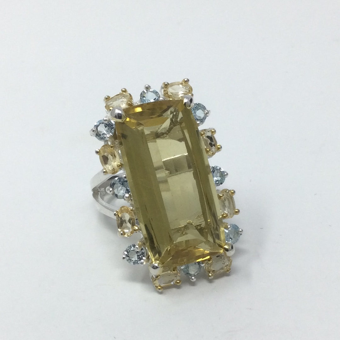 Inspiring 40 CTW Genuine Lemon Quartz, Citrine & Topaz Ring