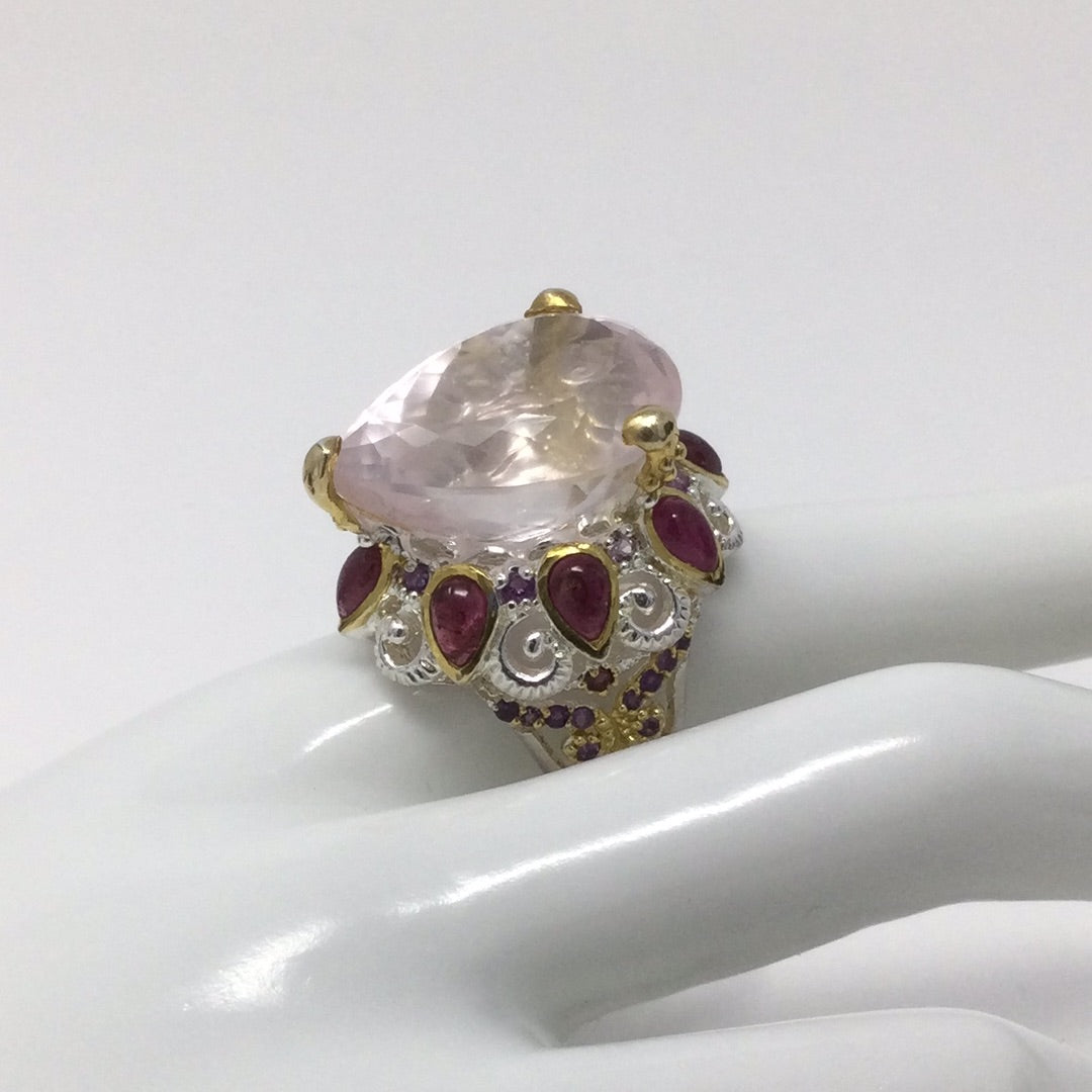 Divine Genuine Rose Quartz & Pink Tourmaline Ring