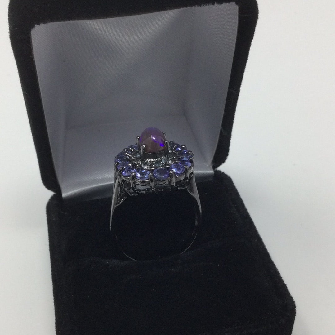 Genuine Black Opal & Tanzanite Ring