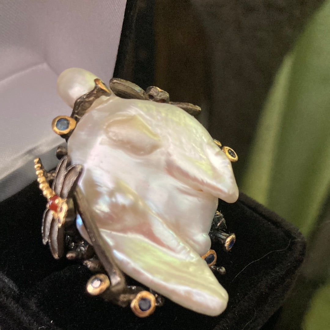 Rare Genuine Baroque Pearl Ring