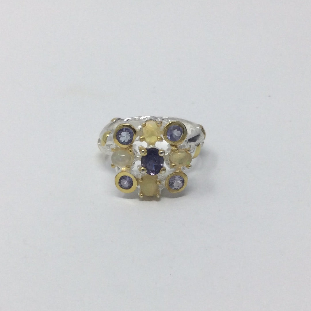 Genuine Iolite, Tanzanite & Opal Ring