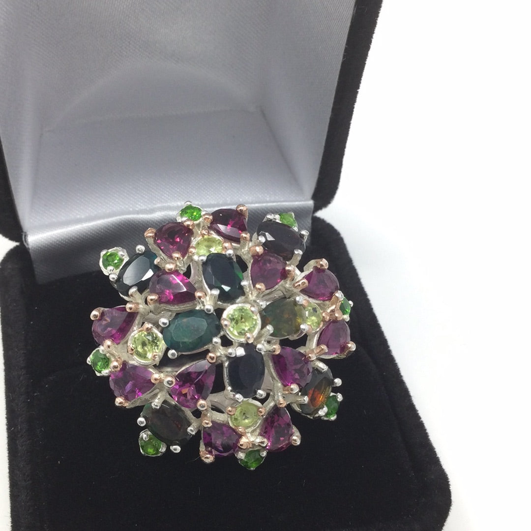 Genuine Black Opal Encrusted Gemstone Ring