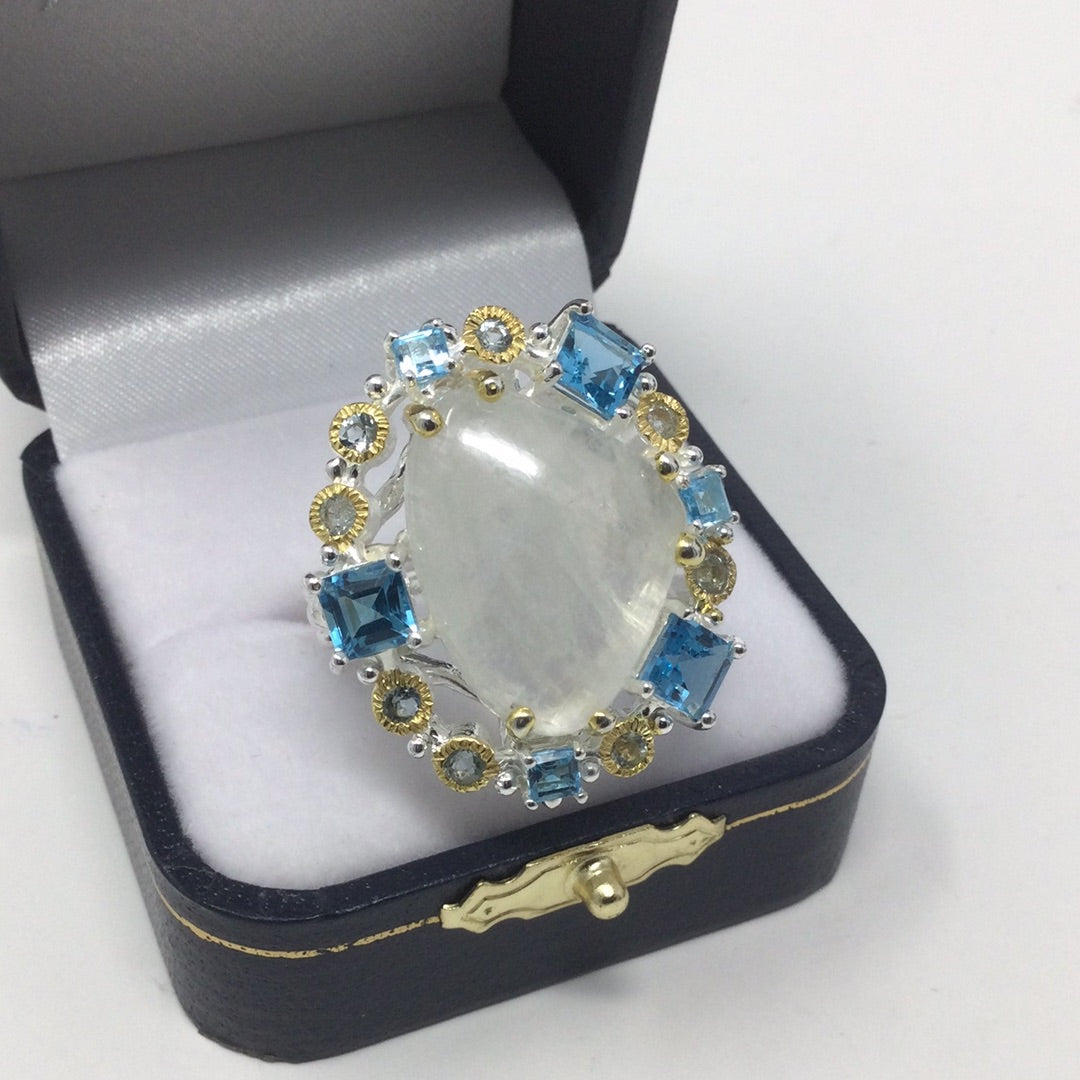 Genuine Moonstone & Topaz Ring