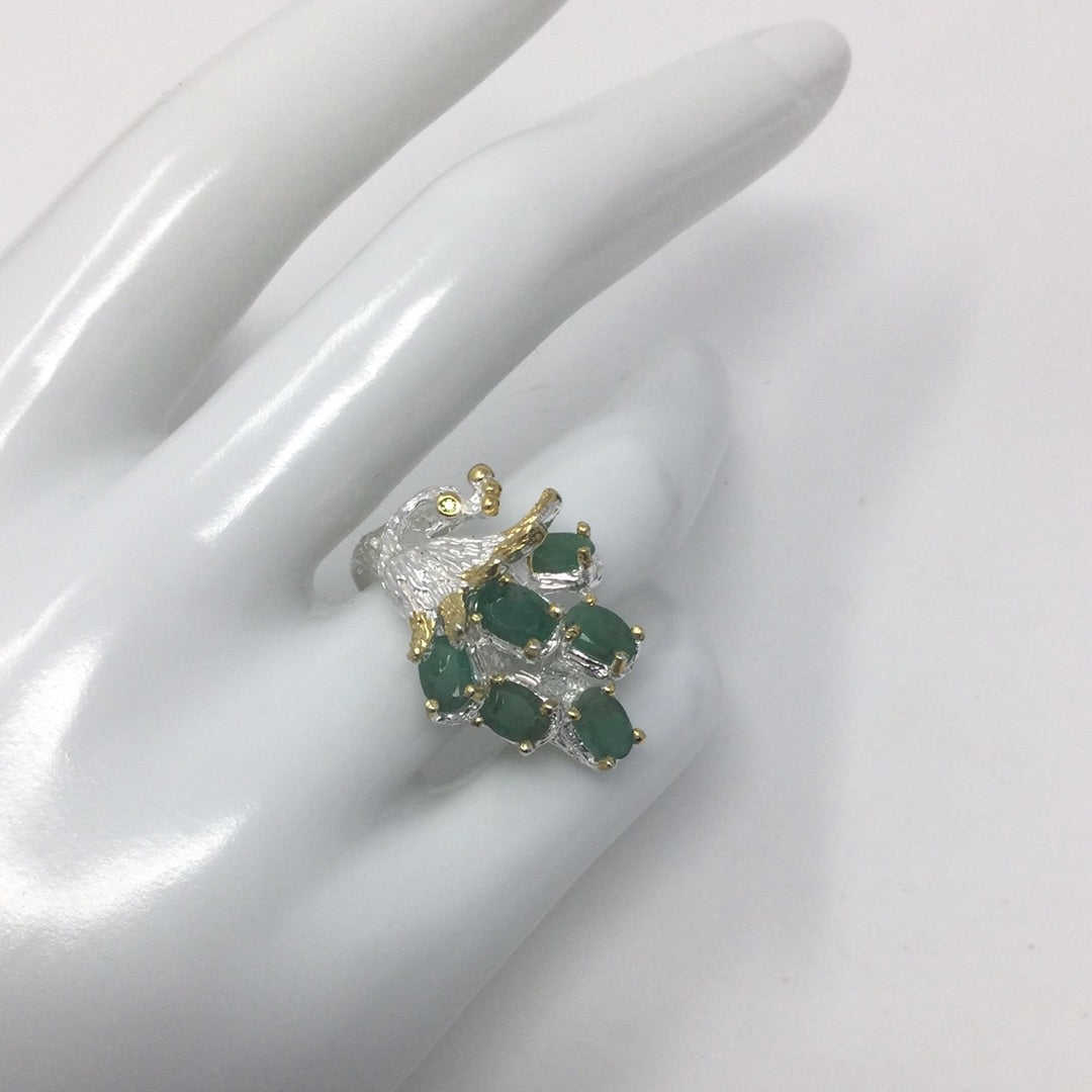 Genuine Emerald Proud Peacock Ring