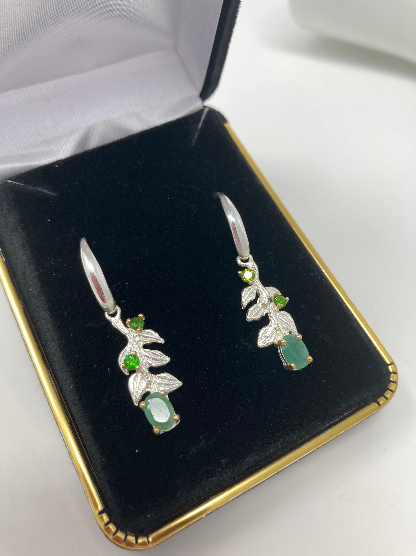 Genuine Emerald & Russian Chrome Diopside Earrings