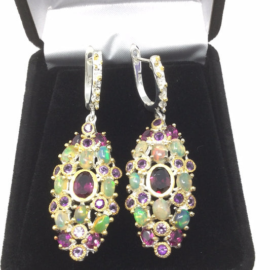 Bejeweled Garnet & Opal Earrings