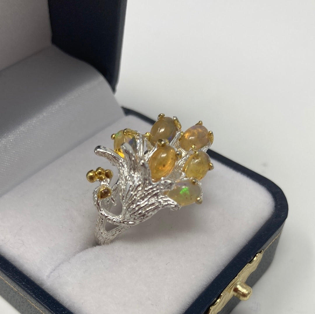 Precious  Genuine Opal Peacock Ring