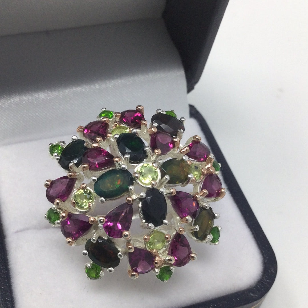 Genuine Black Opal Encrusted Gemstone Ring