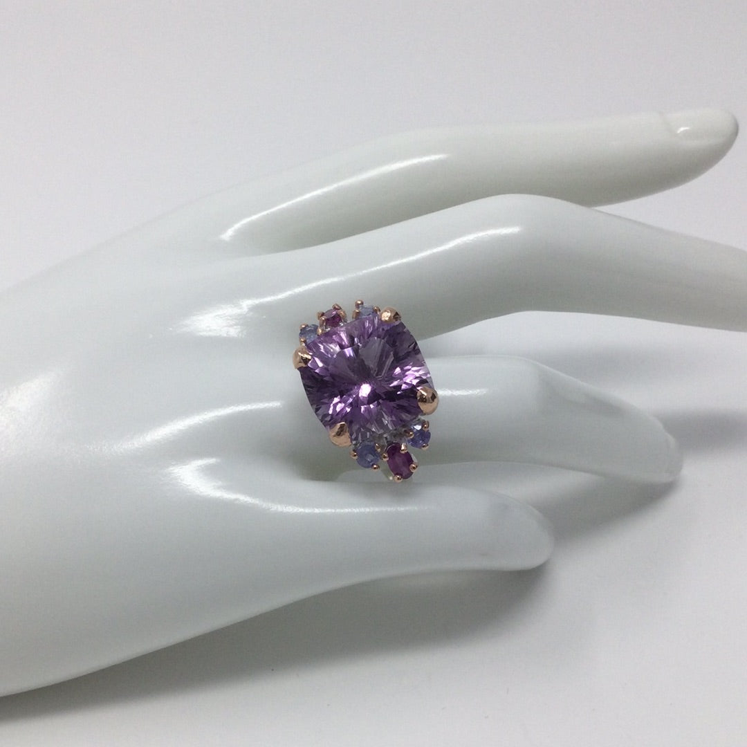 Luscious Genuine AAA+ Amethyst & Tanzanite Ring