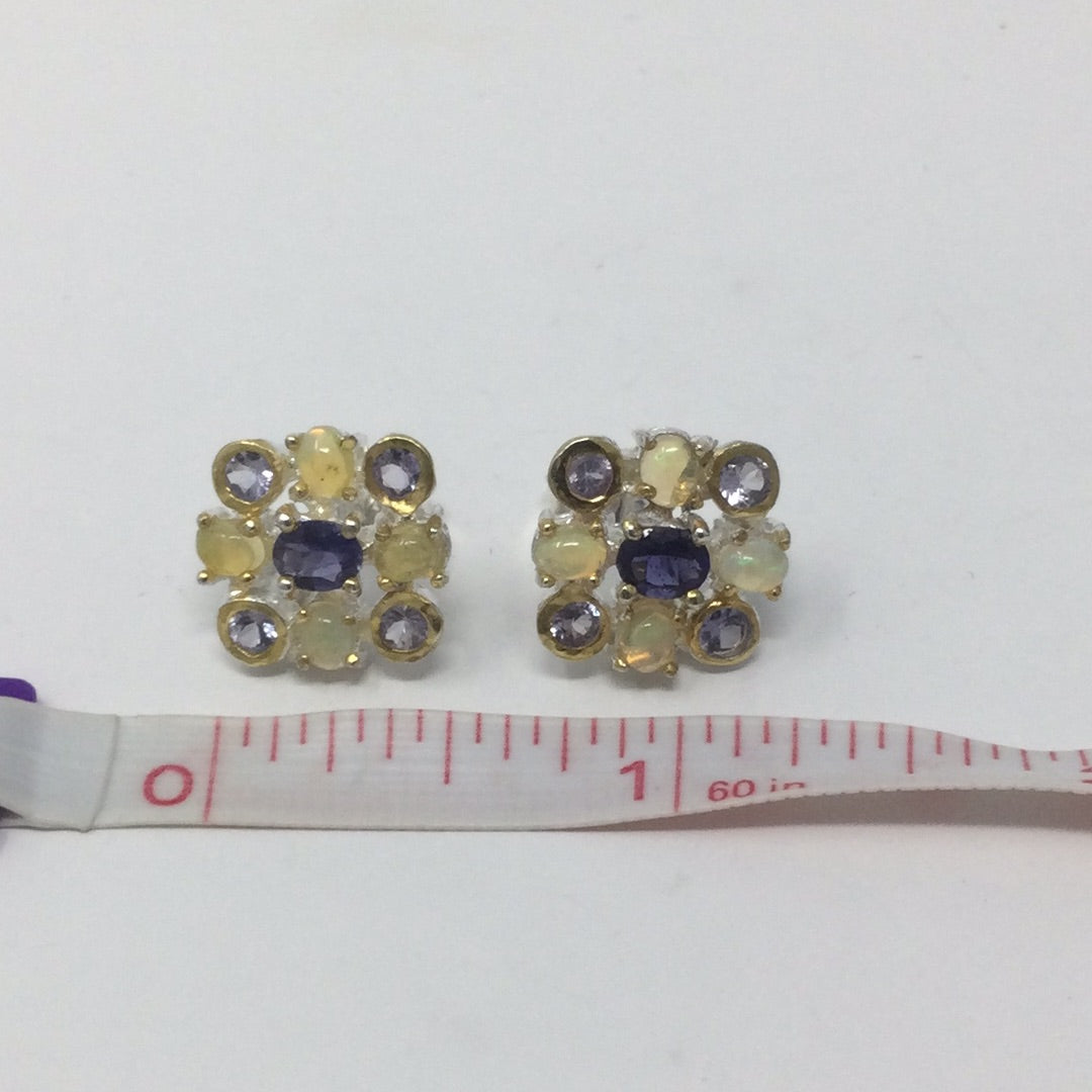 Genuine Iolites, Tanzanite & Opal Earrings