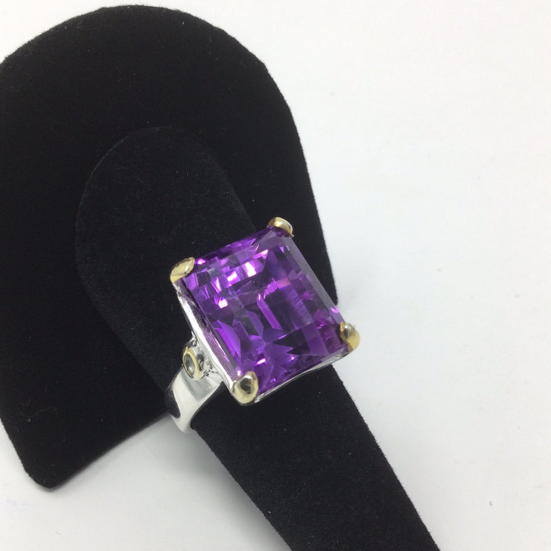 Classy Genuine Emerald Cut Amethyst Ring