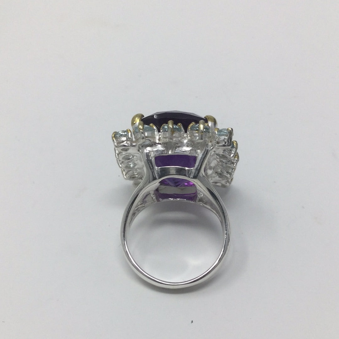 Unusual Cushion Cut 25 CTW Genuine Amethyst Ring