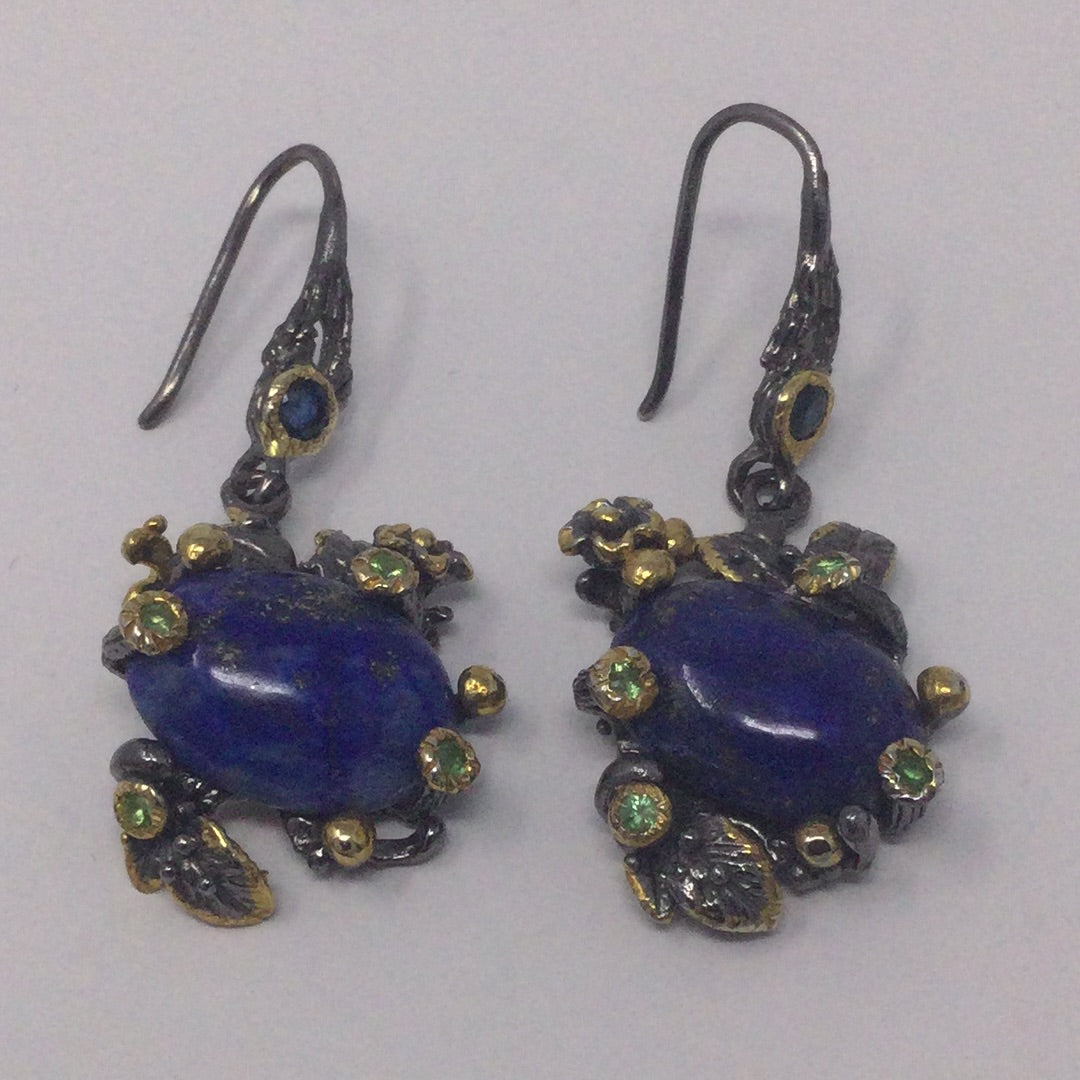 Genuine Lapis Lazuli, Emerald & Sapphire Earrings