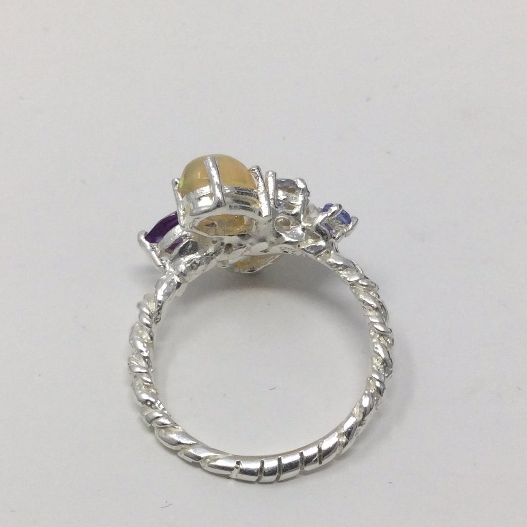 Genuine Opals, Tanzanites & Amethyst Ring