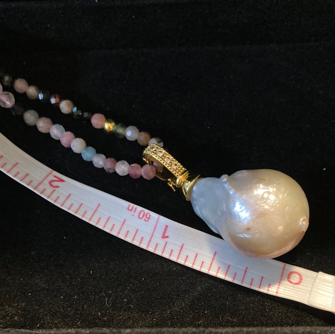 Genuine Baroque Pearl Necklace with Tourmalines