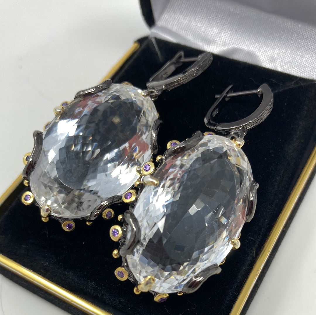 Incredible 150 CTW of Genuine AA+ Rocky Crystal Quartz Earrings