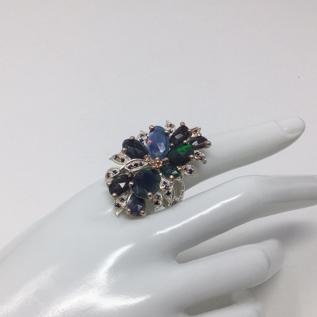 Unsurpassed Rare Genuine Black Opals Ring