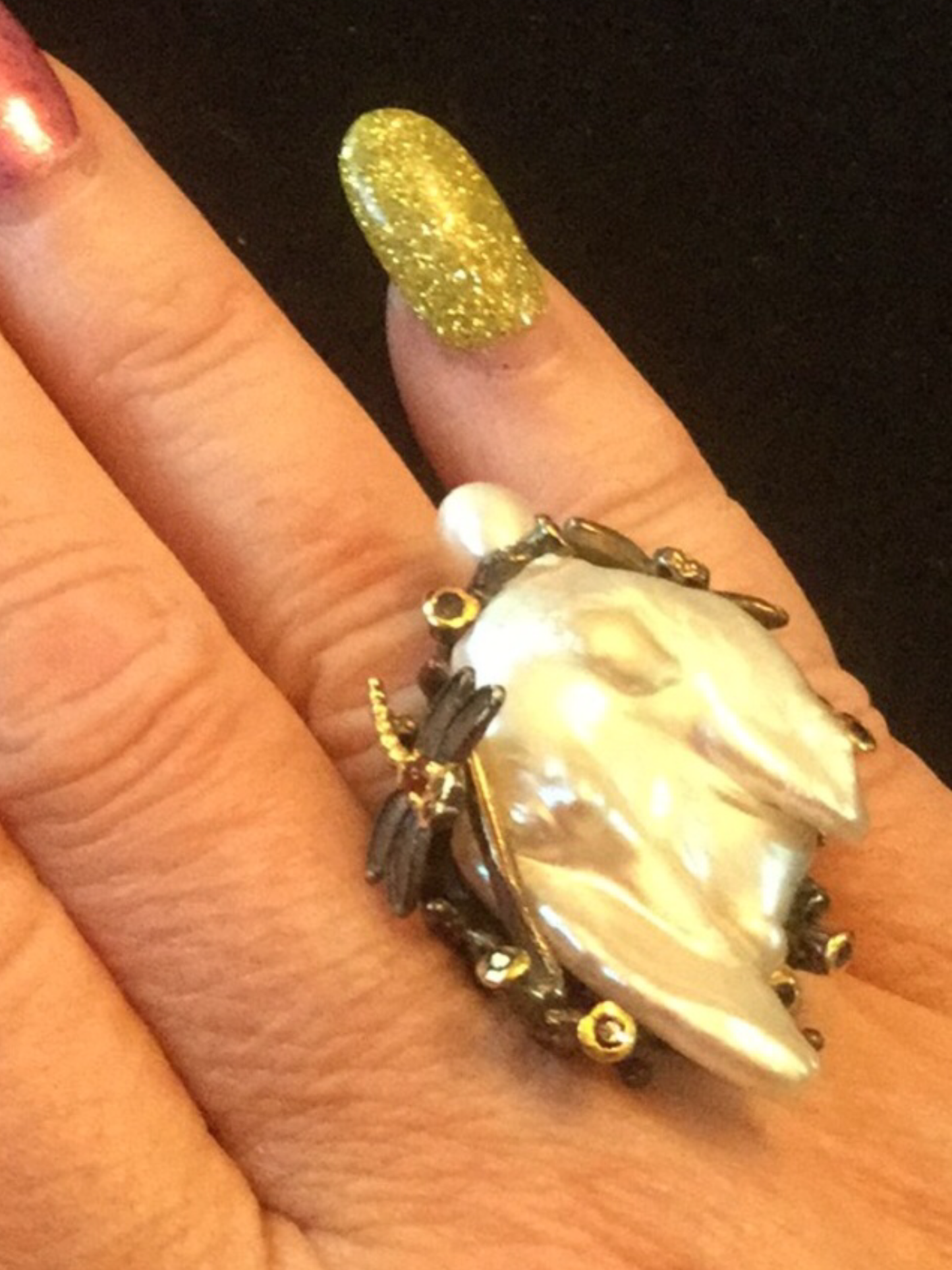 Rare Genuine Baroque Pearl Ring