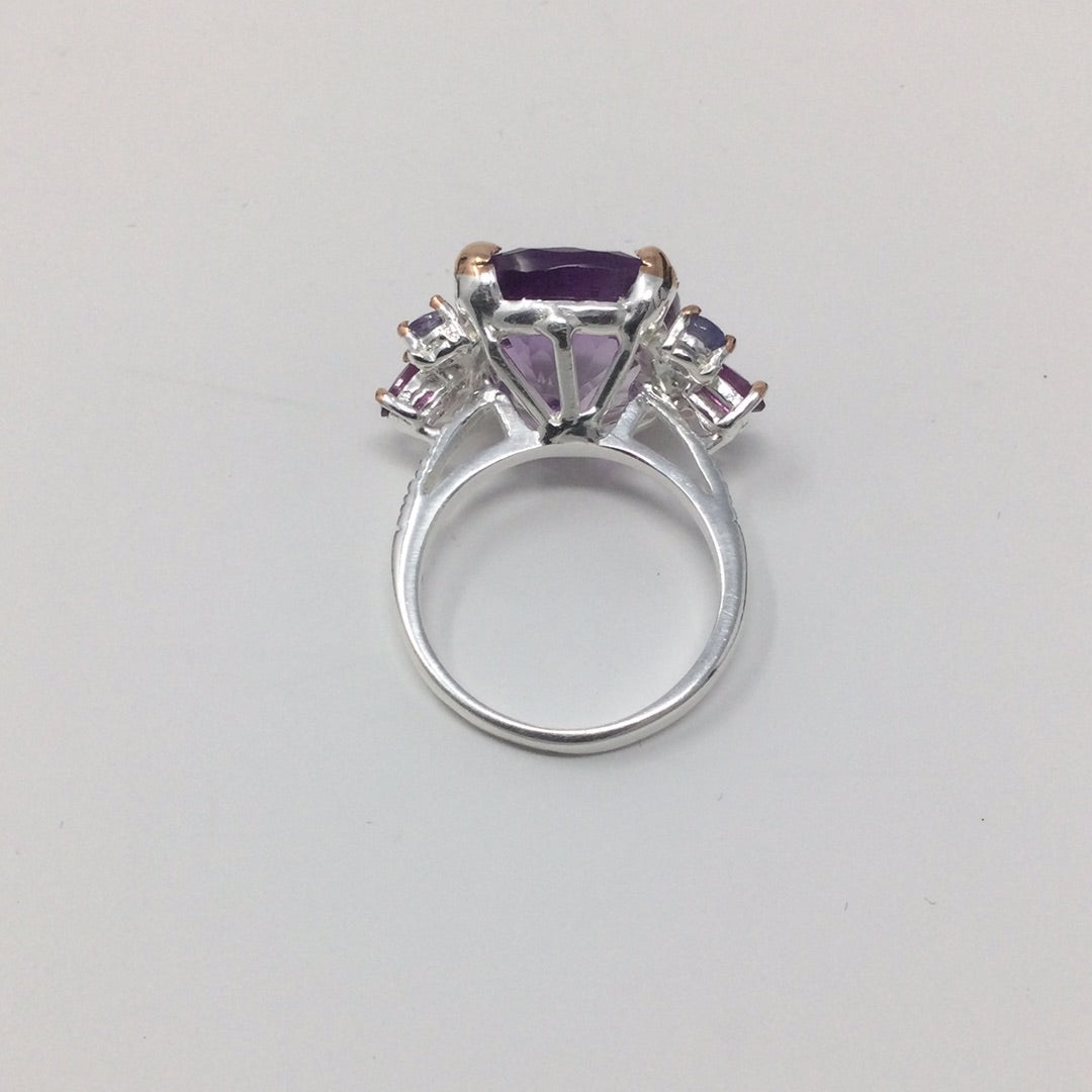 Luscious Genuine AAA+ Amethyst & Tanzanite Ring