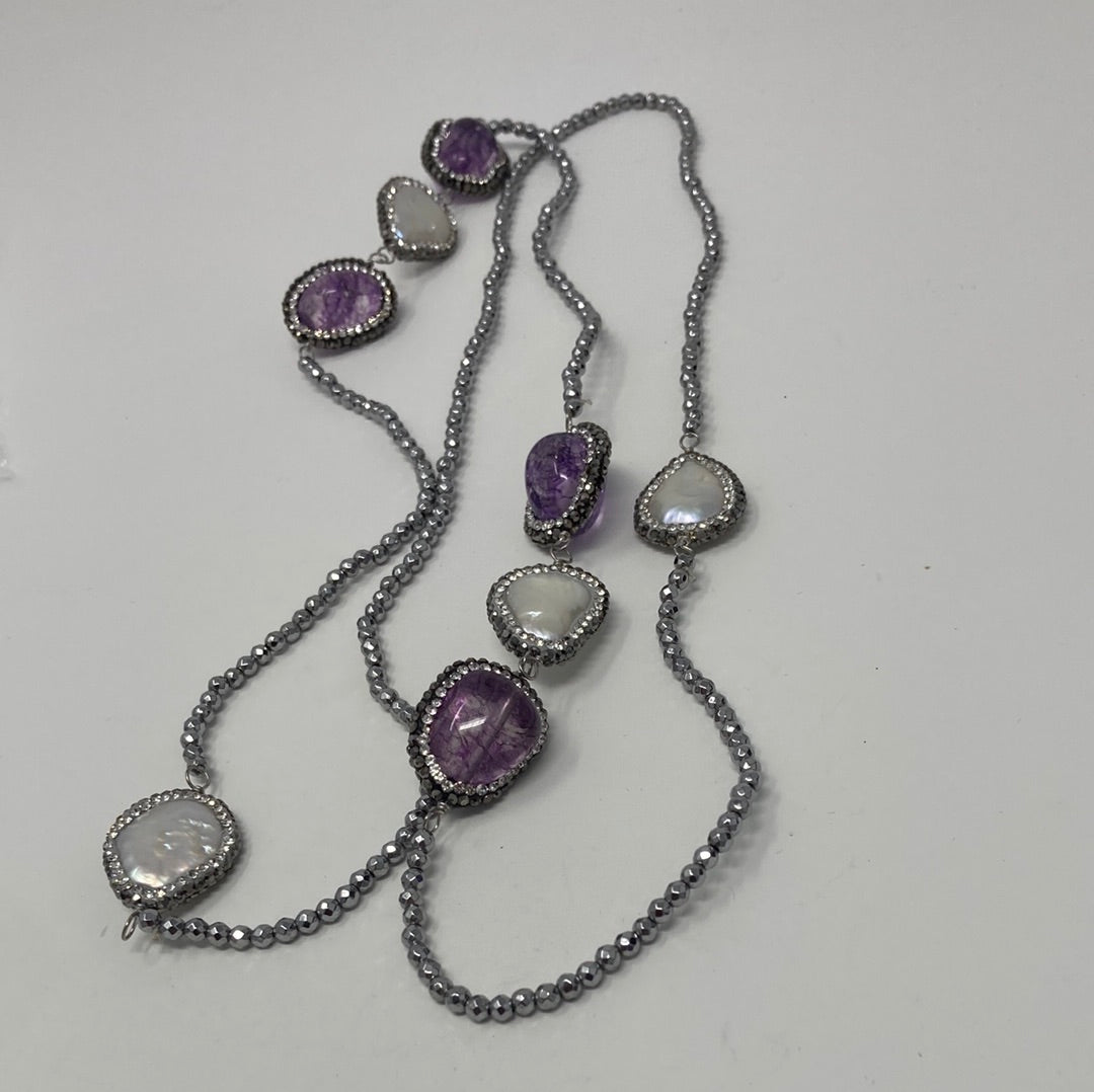 Genuine Amethysts & Baroque Pearls Necklace