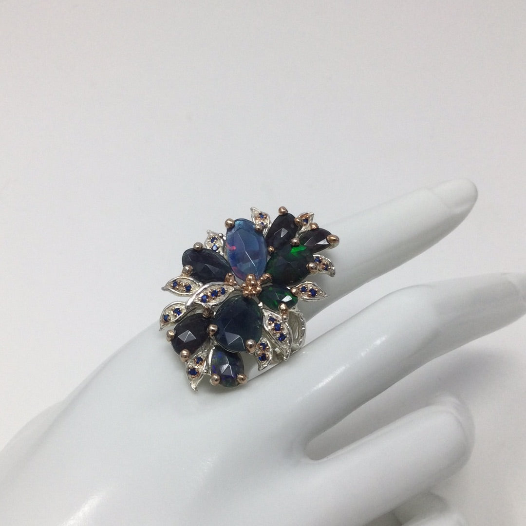 Unsurpassed Rare Genuine Black Opals Ring