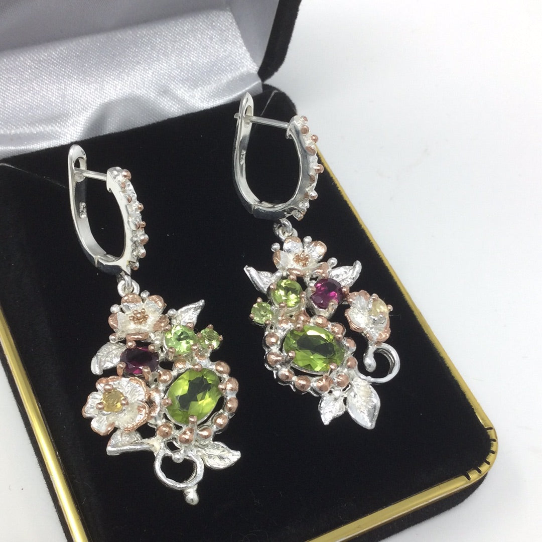 Passionate Peridot & Garnet Genuine Gemstone Earrings