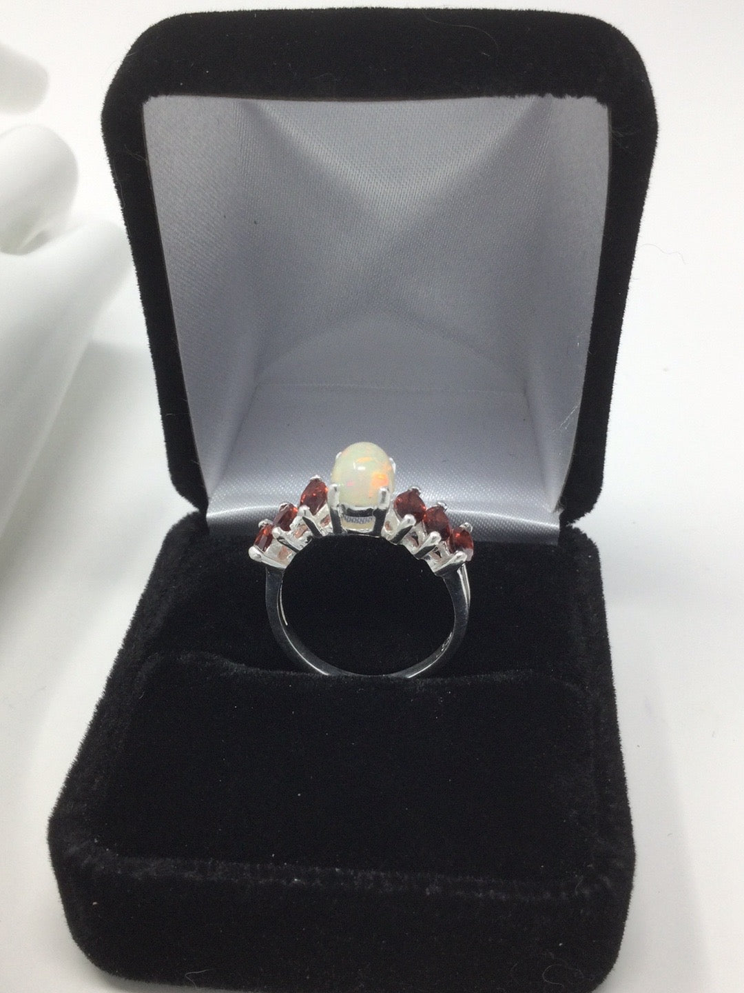 Genuine Fiery Opal & Garnet Ring
