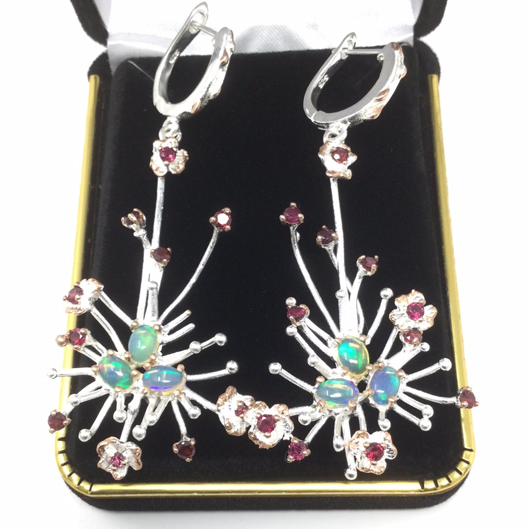 Shooting Stars, Genuine Opals & Garnet Earrings