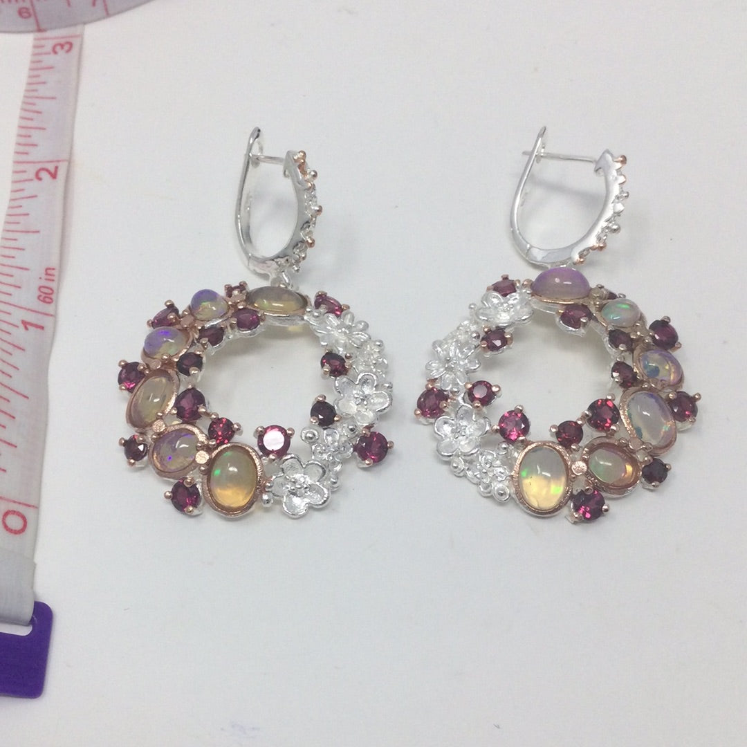 Eternity of Genuine Opals & Garnets Earrings