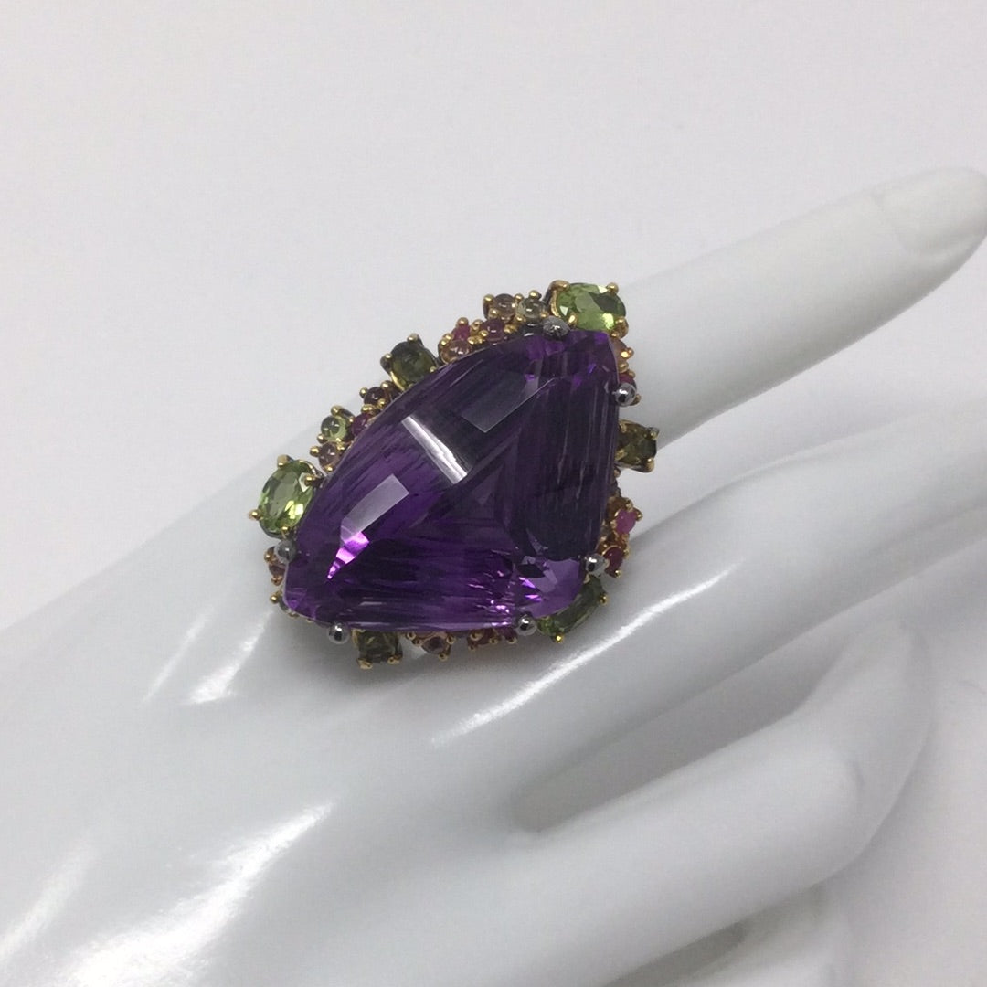 Rare Whopping 47+CTW Genuine Amethyst & Sapphire Ring