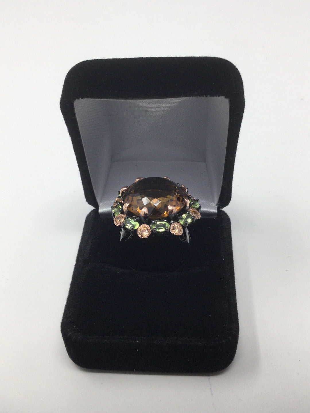 Genuine Cognac Quartz & Peridot Ring