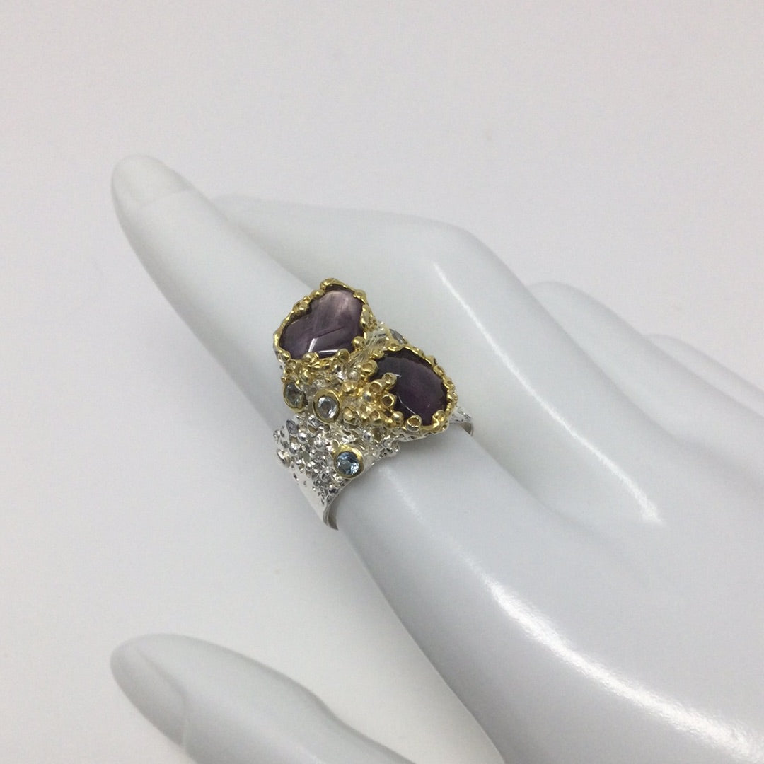 Genuine Rubies & Topaz Ring