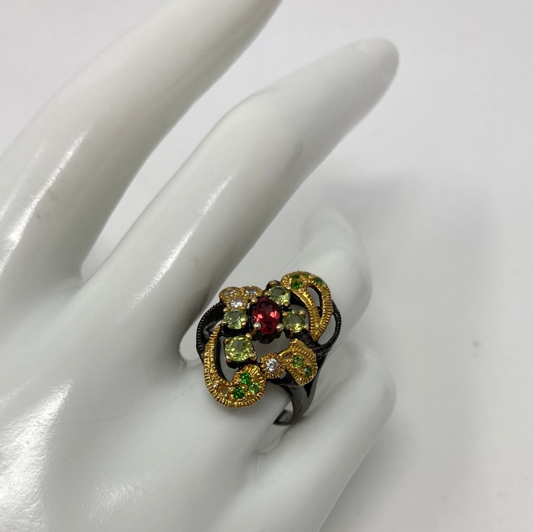 Genuine Garnet and Peridot Ring