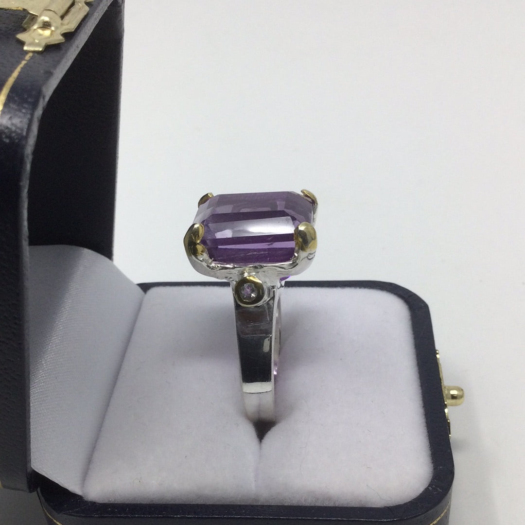 Classy Genuine Emerald Cut Amethyst Ring