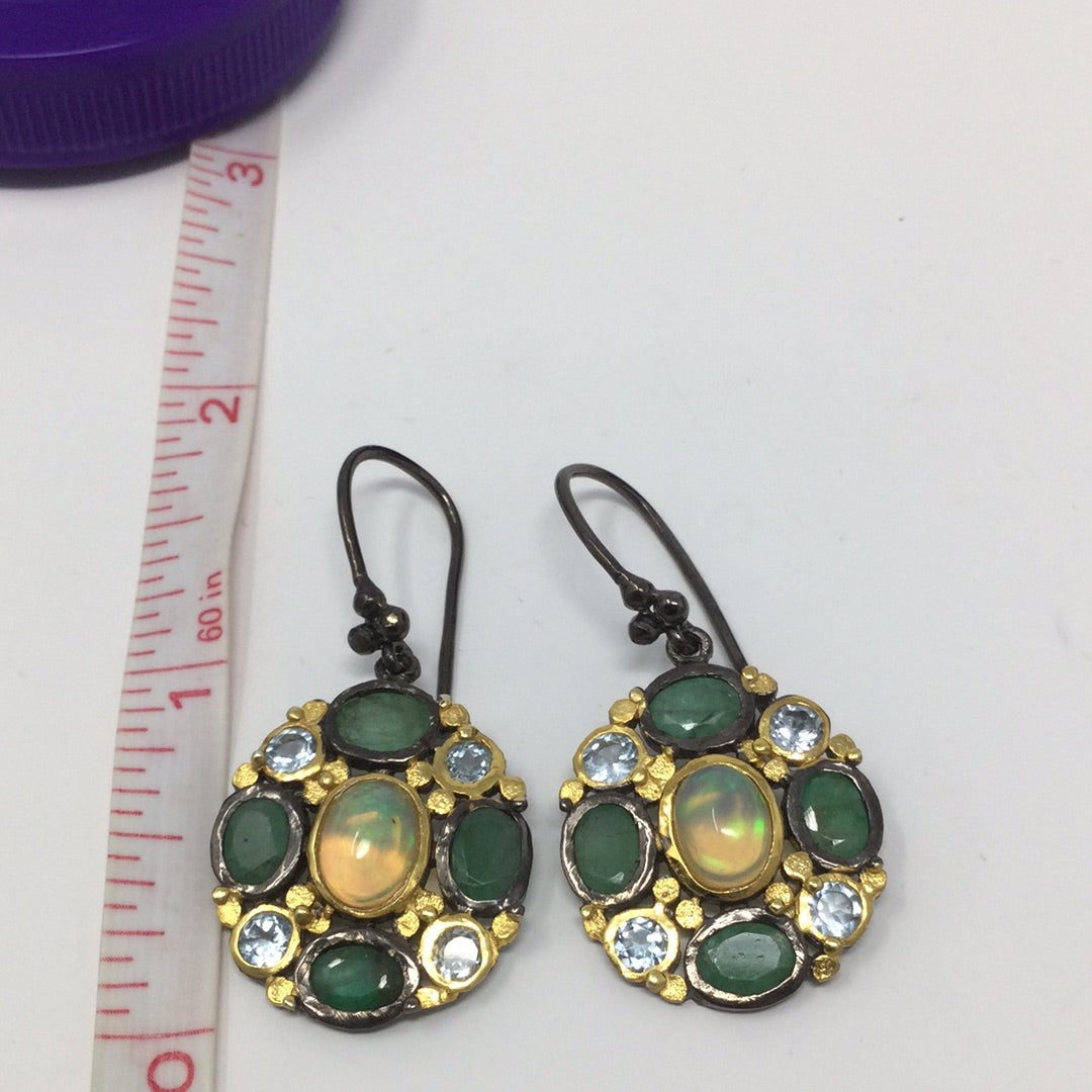 Genuine Emerald & Opal Earrings